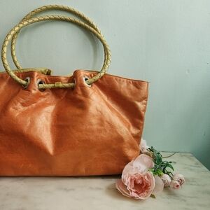 Susan Farber Sicily Metallic Orange Hobo Bag Large‎ Leather Purse Handbag